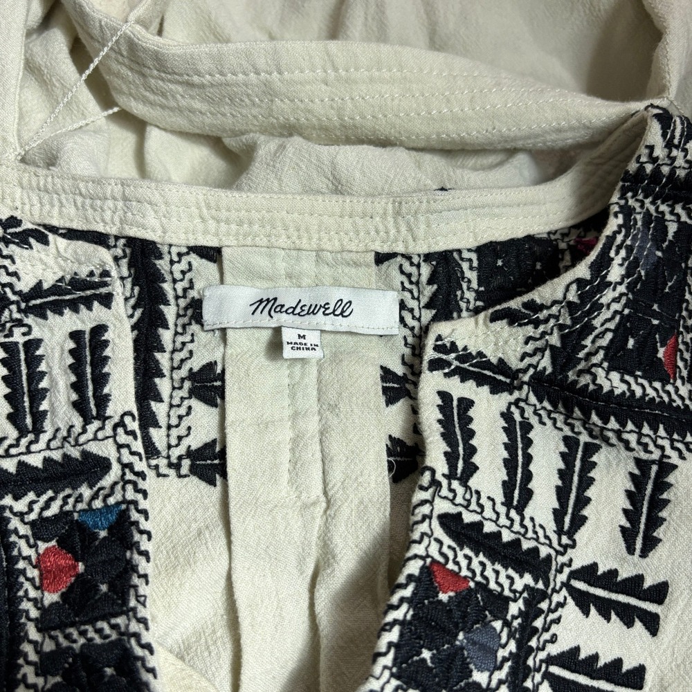 Madewell Women's size Medium Embroidered Belted Tunic Dress Linen Boho Peasant - Picture 4 of 10